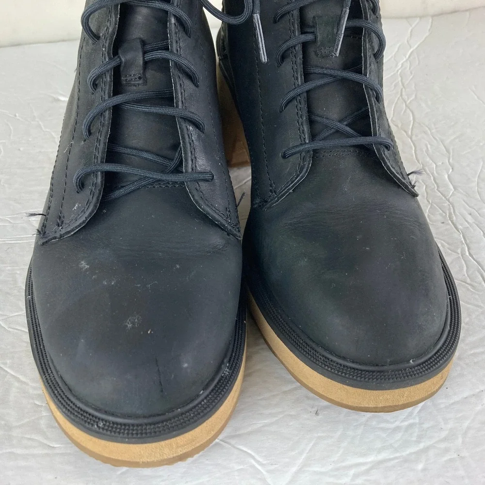 Sorel Hi-Line Heel Lace Boots Women Sz 8 Black Leather Ankle Block Heel - Picture 5 of 9